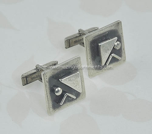 Vintage Signed Nita Lustig Modernist Sterling Silver Cufflinks