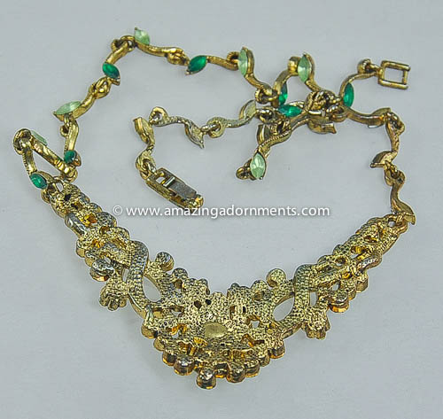 Vintage Unsigned Green Rhinestone Necklace