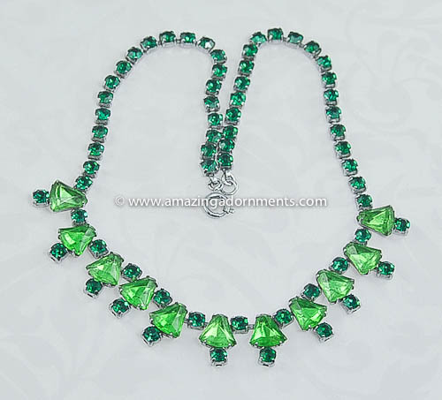 Unsigned Green Rhinestone Necklace