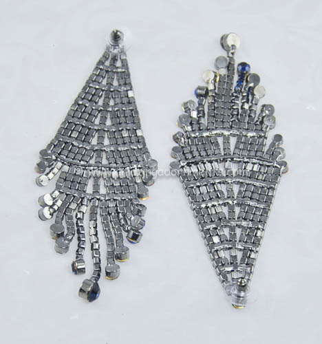 Blue Rhinestone Shoulder Duster Earrings