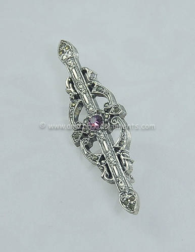 Contemporary Marcasite and Glass Bar Pin