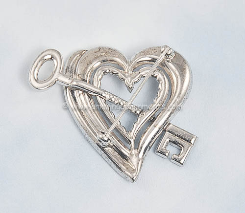 Sterling Silver and Clear Rhinestone Valentine's Heart Pin Signed Otis