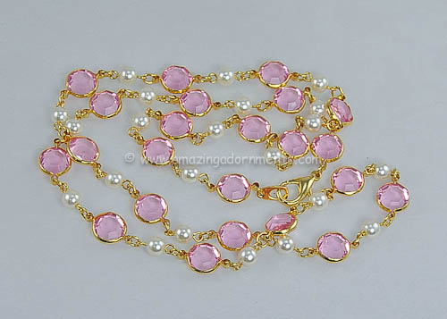 Pink Crystal and Faux Pearl Necklace