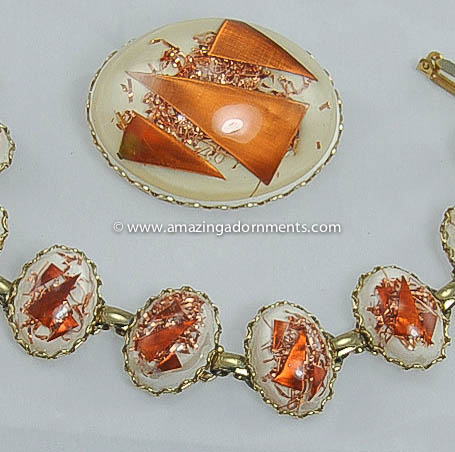 Vintage Amber Plastic Flecks Set