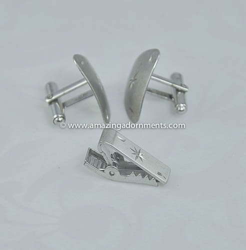 Sterling Sivler Cufflinks and Tie Bar Set