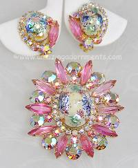 Vintage DeLizza and Elster Pink Easter Egg Brooch/Pendant and Earring Set