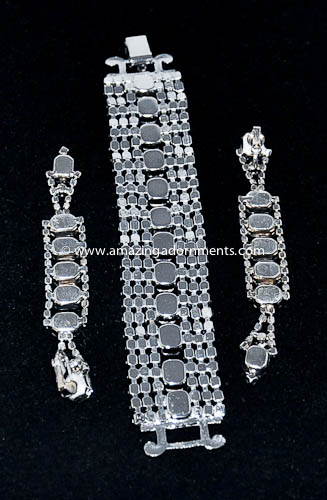 Vintage Clear Rhinestone Bracelet and Earring Set