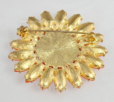 Orange Glass and Rhinestone Brooch