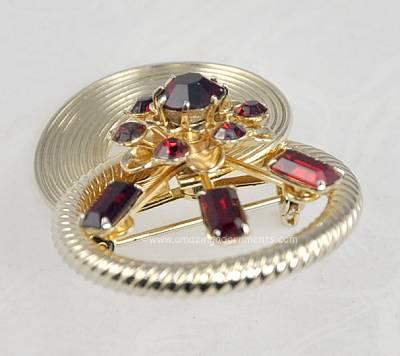 Vintage Signed Coro Red Rhinestone Brooch