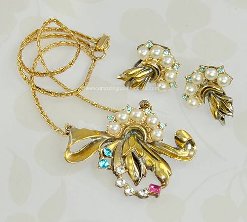 Vintage Unsigned Retro Necklace and Earring Set