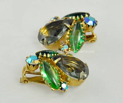 Vintage Green Rhinestone Earrings