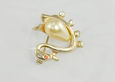 Vintage Swan Figural Pin with Faux Pearl Belly