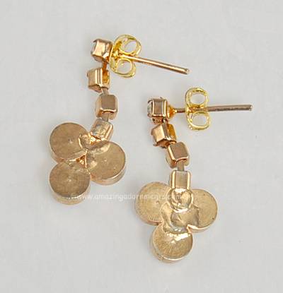 Unsigned Rhinestone Clover Drop Earrings