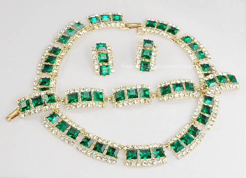 Vintage Green and Clear Rhinestone Set