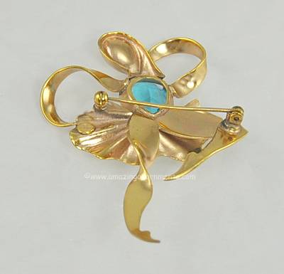 Cubist Ballerina Brooch with Aqua Stone Signed MEXICO