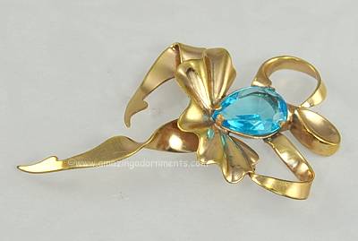 Vintage Cubist Ballerina Brooch with Aqua Stone Signed MEXICO