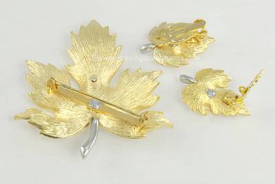 Vintage Unsigned Leaf Set with Rhinestones