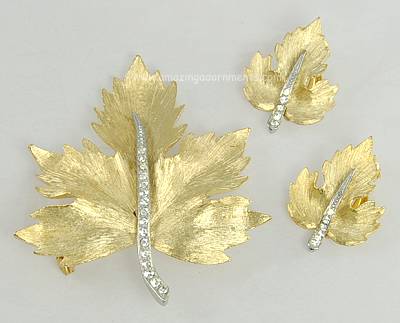 Vintage Unsigned Leaf Set with Rhinestones