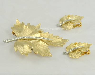 Vintage Unsigned Leaf Set with Rhinestones