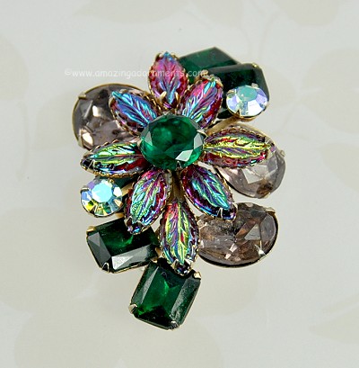 Vintage Rhinestone and Glass Brooch