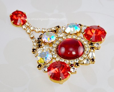 Red and Clear Rhinestone Brooch