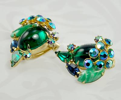 Vintage Green and Blue Rhinestone Earrings