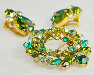 Vintage Rhinestone Set in Greens