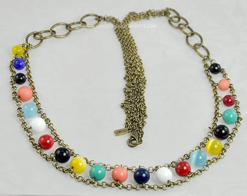 Multi Colored Bright Glass and Chain Necklace Signed Rachel