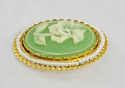 Vintage Green Resin Flower Brooch