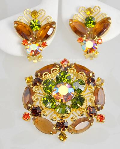 Wonderful Shades of Autumn Rhinestone Set with Filigree Scroll Accents from DELIZZA and ELSTER