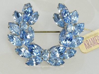 Vintage Blue Rhinestone Roman Wreath Brooch Tagged KRAMER