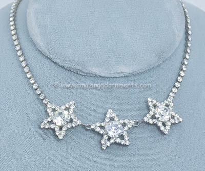 Vintage Unsigned Clear Rhinestone Star Motif Necklace