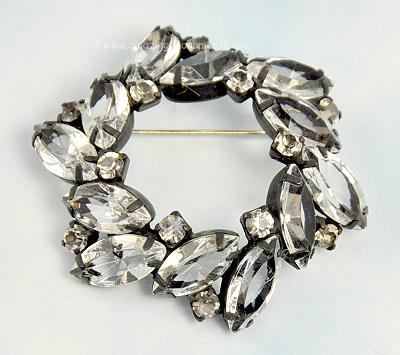 Icy Vintage Japanned Open and Closed Set Clear Rhinestone Brooch