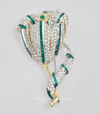 Most Excellent Vintage Rhinestone Tulip Flower Brooch Signed HALBE