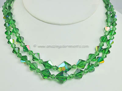 Shimmery Vintage Green Aurora Borealis Crystal Choker Necklace