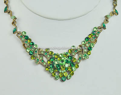 Intricate Vintage Shades of Green Rhinestone Necklace