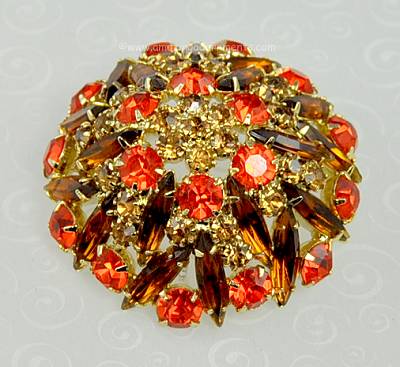 Beguiling Unsigned Vintage Autumn Shades Rhinestone Brooch
