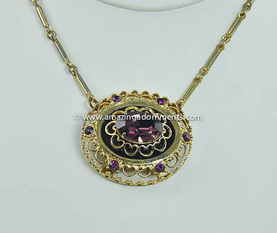 Superior Vintage Amethyst Rhinestone Necklace Signed PEGASUS CORO