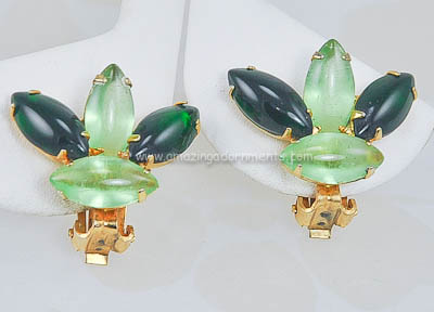 Vintage Unsigned Designer Quality Shades of Green Glass Earrings
