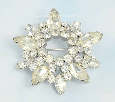 Sparkling Vintage Unsigned Layered Clear Rhinestone Brooch