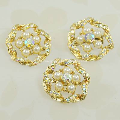 Alluring Vintage Faux Pearl and Pastel Rhinestone Scatter Pins