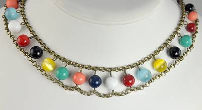 Fashionable Contemporary Colored Glass and Chain Necklace Signed RACHEL