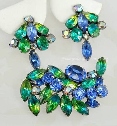 Fabulous Vintage Signed KRAMER Brooch and Earring Set with Two Toned Rhinestones