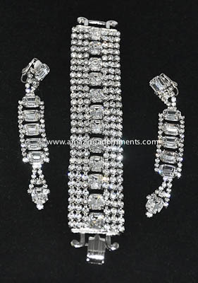 Fancy Vintage Clear Rhinestone Bracelet and Diva Earring Set