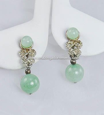 Vintage Unsigned Minty Green Glass Earrings