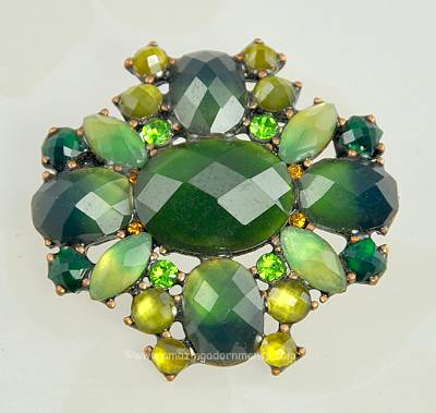 Beautiful Shades of Green Lucite Stone Brooch