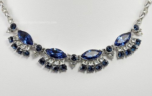 Vintage Signed Bogoff Blue and Clear Rhinestone Necklace|Amazing ...